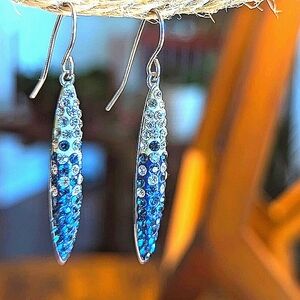 Chrystina Blue Crystal Silver Plated Drop Earrings